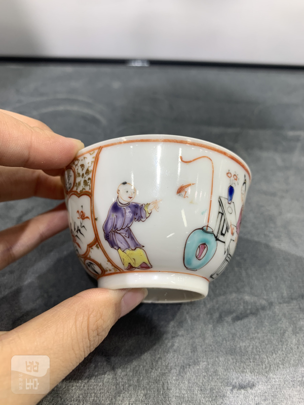 清乾隆广彩教子图茶园 - 图3